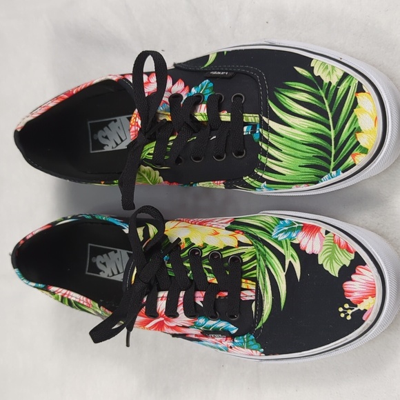 Vans Authentic Hawaiian Floral Sneakers On Black Canvas US Mens Size 9.5 - Picture 2 of 6